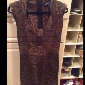 French Connection bondage dress black gold 8 SEXY!